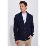 Tudors Slim Fit Dar Kesim Desenli Yumuşak Dokulu Düğmeli Lacivert Erkek Hırka-39067 Lacivert
