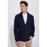Tudors Slim Fit Dar Kesim Desenli Yumuşak Dokulu Düğmeli Lacivert Erkek Hırka