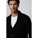 Tudors Slim Fit Dar Kesim Desenli Yumuşak Dokulu Düğmeli Siyah Erkek Hırka