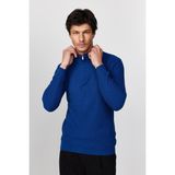 Tudors Slim Fit Dar Kesim Dik Yaka Fermuarlı Desenli Saks Mavi Erkek Triko Kazak
