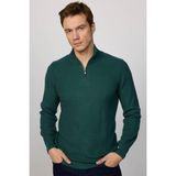 Tudors Slim Fit Dar Kesim Dik Yaka Fermuarlı Desenli Yeşil Erkek Triko Kazak