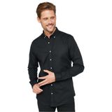Tudors Slim Fit Dar Kesim Düğmeli Yaka Oxford Doku Pamuk Siyah Erkek Gömlek - XL