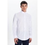 TUDORS Slim Fit Dar Kesim Düz Gömlek, L, DR230045-01, Beyaz, Erkek