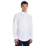 TUDORS Slim Fit Dar Kesim Düz Gömlek, S, DR230045-01, Beyaz, Erkek