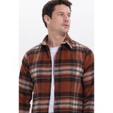 TUDORS Slim Fit Dar Kesim Kareli Kışlık Oduncu Gömlek, M, DR250028-03011, Kahverengi, Erkek