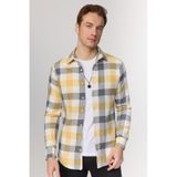 Tudors Slim Fit Dar Kesim Kareli Oduncu Sarı-beyaz Erkek Gömlek-30109-multi Çok Renkli