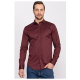 Tudors Slim Fit Dar Kesim Likralı Düz Saten Erkek Gömlek