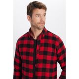 TUDORS Slim Fit Dar Kesim Oduncu Düğmeli Yaka Kareli Kışlık Gömlek, L, DR250005-7326, Kırmızı ve Siyah Kareli, Erkek