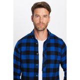 TUDORS Slim Fit Dar Kesim Oduncu Düğmeli Yaka Kareli Kışlık Gömlek, L, DR250005-7327, Mavi-Siyah Kareli, Erkek