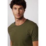 TUDORS Slim Fit Dar Kesim Pamuklu Bisiklet Yaka Tişört, L, TS210001-000, Haki, Erkek