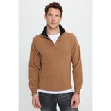 TUDORS Slim Fit Dar Kesim Pamuklu Dik Yaka Sweatshirt, M, SW250045, Kiremit, erkek
