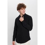 TUDORS Slim Fit Dar Kesim Pamuklu Kolay Ütü Hakim Yaka Gömlek, M, DR180136-186, Siyah, Erkek