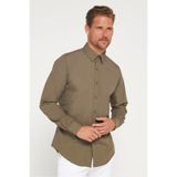TUDORS Slim Fit Dar Kesim Pamuklu Terry Cotton Kumaş Kolay Ütü Gömlek, M, DR220013-02, Haki, Erkek