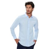 TUDORS Slim Fit Dar Kesim Pamuklu Terry Cotton Kumaş Kolay Ütü Gömlek, M, DR220013-02, Mavi, Erkek