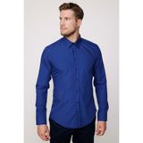 TUDORS Slim Fit Dar Kesim Pamuklu Terry Cotton Kumaş Kolay Ütü Gömlek, S, DR220013-02, Lacivert, Erkek