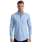 TUDORS Slim Fit Dar Kesim Pamuklu Terry Cotton Kumaş Kolay Ütü Gömlek, S, DR220013-02, Mavi, Erkek