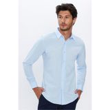 TUDORS Slim Fit Dar Kesim Pamuklu Terry Cotton Kumaş Kolay Ütü Gömlek, XL, DR220013-02, Mavi, Erkek