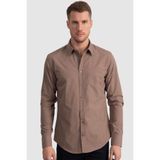TUDORS Slim Fit Dar Kesim Pamuklu Terry Cotton Kumaş Kolay Ütü Kahverengi Gömlek, M, DR220013-07, Kahve, Erkek