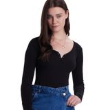TUDORS Slim Fit Dar Kesim Pamuklu V Yaka Bluz, L, BYGM2557, Siyah, Kadın