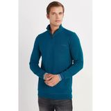 TUDORS Slim Fit Dar Kesim Pamuklu Yarım Fermuarlı Dik Yaka Sweatshirt, M, SW250019, Petrol, erkek