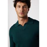 Tudors Slim Fit Dar Kesim Polo V Yaka Yeşil Erkek Kazak - XL
