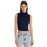 TUDORS Slim Fit Dar Kesim Sıfır Kol Fitilli Modal Kumaş Bluz, L, BYGM2514, Lacivert, Kadın