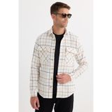 TUDORS Slim Fit Dar Kesim Spor Yaka Çift Cep Kapaklı Kareli Gömlek, L, DR250018, Vizon, Erkek