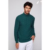 Tudors Slim Fit Dar Kesim Tam Balıkçı Yaka Desenli Erkek Triko Kazak - Yeşil - 2XL