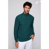 Tudors Slim Fit Dar Kesim Tam Balıkçı Yaka Desenli Erkek Triko Kazak - Yeşil - XL