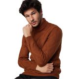 Tudors Slim Fit Dar Kesim Tam Balıkçı Yaka Desenli Kahverengi Erkek Triko Kazak - 2XL