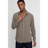 Tudors Slim Fit Dar Kesim Uzun Kol Dökümlü Viskon Şık Erkek Haki Gömlek