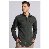 Tudors Slim Fit Dar Kesim Uzun Kol Erkek Kot Gömlek
