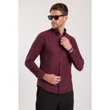 Tudors Slim Fit Dar Kesim Uzun Kol Poplin Gömlek Yaka Oxford Spor Erkek Gömlek - Bordo