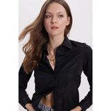 TUDORS Slim Fit Dar Kesim Uzun Kollu Basic Gömlek, XL, BYGM2550, Siyah, Kadın