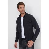 TUDORS Slim Fit Dar Kesim Uzun Kollu Denim Kot Çift Cep Çıtçıtlı Gömlek, S, DR240075-7400, Siyah, Erkek