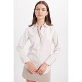TUDORS Slim Fit Dar Kesim Uzun Kollu Gizli Düğme Detaylı Basic Gömlek, M, BYGM2549, Taş, Kadın