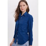 TUDORS Slim Fit Dar Kesim Uzun Kollu Gizli Düğme Detaylı Gömlek, M, BYGM2549, Lacivert, Kadın