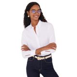 TUDORS Slim Fit Dar Kesim Uzun Kollu Pamuklu Basic Gömlek, M, BYGM2548, Beyaz, Kadın