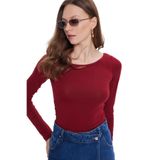 TUDORS Slim Fit Dar Kesim Uzun Kollu Viskon Bluz, M, BYGM2546, Bordo, Kadın