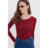 TUDORS Slim Fit Dar Kesim Uzun Kollu Viskon Bluz, S, BYGM2546, Bordo, Kadın
