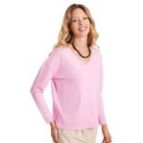 TUDORS Slim Fit Dar Kesim Viskonlu Kumaş V Yaka Bluz, XS-S, BYGM2579, Pembe, Kadın