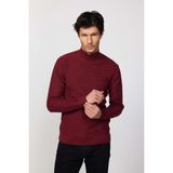 Tudors Slim Fit Dar Kesim Yarım Balıkçı Yaka Desenli Tüylenmeyen Bordo Erkek Triko Kazak