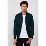 Tudors Slim Fit Dar Kesim Yarım Balıkçı Yaka Fermuarlı Önü Desenli Yeşil Erkek Hırka