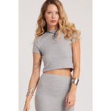 Tudors Slim Fit Dar Kesim Yarım Balıkçı Yaka Kısa Kollu Bluz, S, BYGM2580, Gri, Kadın