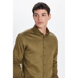 TUDORS Slim Fit Dar Kesim%100 Pamuk Koton Saten Premium Gömlek, XL, DR220025-OG01, Yeşil, Erkek