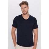 TUDORS Slim Fit Dar Kesim%100 Pamuk Yumuşak Dokulu V Yaka Tişört, L, ST240005-02, Lacivert, Erkek