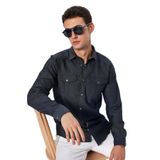 TUDORS Slim Fit Denim Gömlek Dar Kesim Çift Cepli Spor Yaka, L, DR220014-510, Antrasit, Erkek