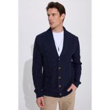 Tudors Slim Fit Desenli Yumuşak Dokulu Düğmeli Lacivert Erkek Hırka