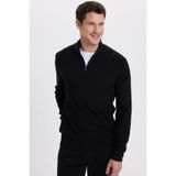 TUDORS Slim Fit Dik Yaka Fermuarlı Kazak, XL, Slim Fit Dar Kesim Dik Yaka Fermuarlı, Siyah, Erkek