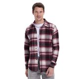 TUDORS Slim Fit Kareli Kışlık Oduncu Gömlek Bordo-Ekru, L, DR250028, Bordo-Ekru, Erkek
